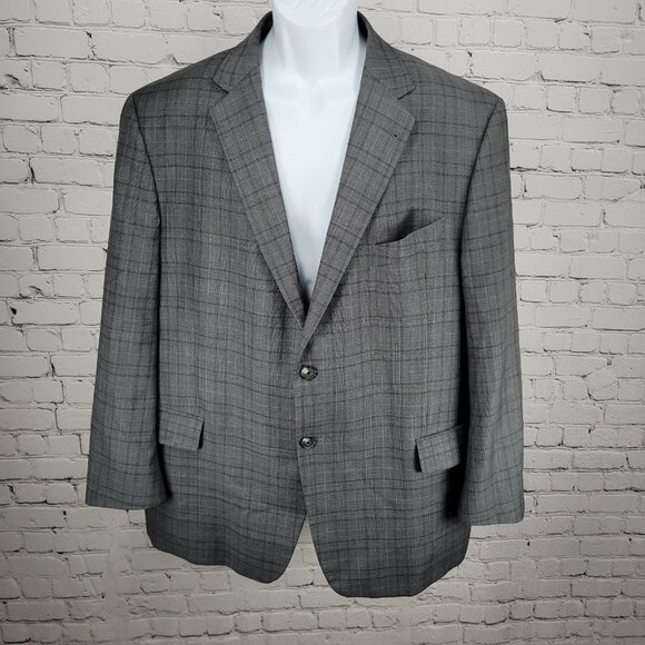 Joseph Abboud Guabello Grey 100% Wool Check Blazer Sport Coat USA Made Size 46S - Picture 1 of 16